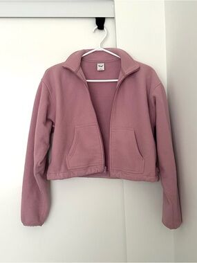 TNA Cropped Dusty Rose Fleece Zip Jacket